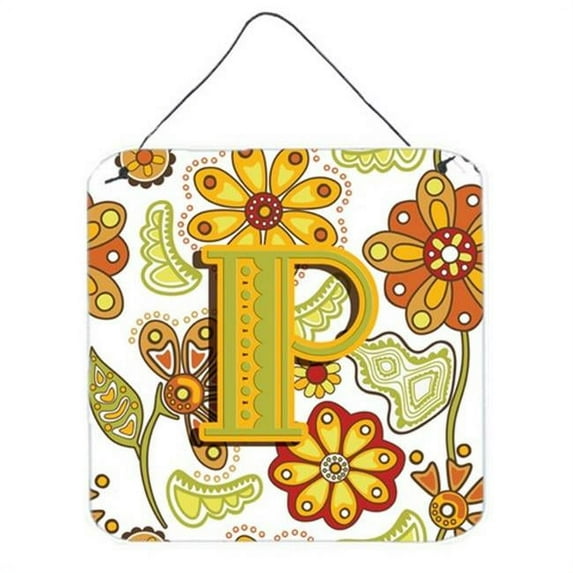 Carolines Treasures CJ2003-PDS66 Letter P Floral Mustard And Green Wall and Door Hanging Prints