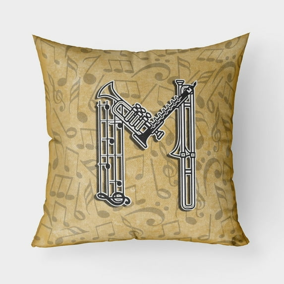 Carolines Treasures CJ2004-MPW1818 Letter M Musical Instrument Alphabet Canvas Fabric Decorative Pillow 18H x18W