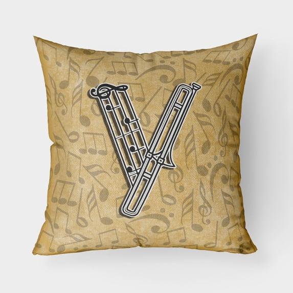 Carolines Treasures CJ2004-VPW1818 Letter V Musical Instrument Alphabet Canvas Fabric Decorative Pillow 18H x18W