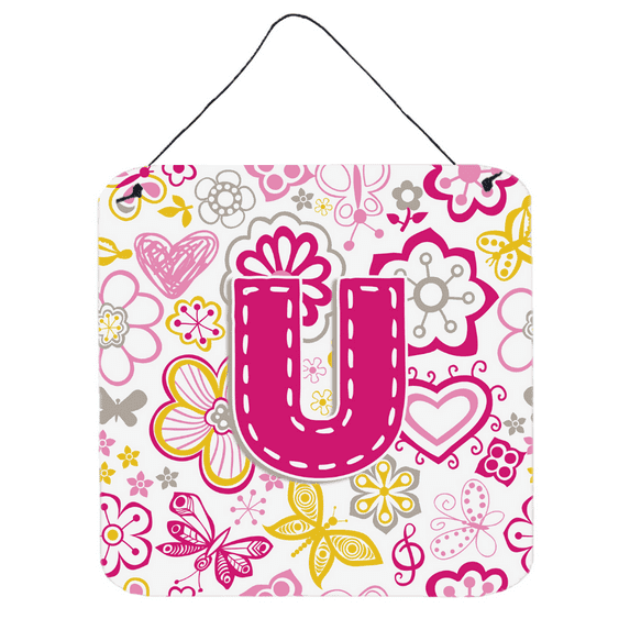 Carolines Treasures CJ2005-UDS66 Letter U Flowers And Butterflies Pink Wall and Door Hanging Prints