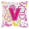thumbnail image 1 of Carolines Treasures CJ2005-VPW1818 Letter V Flowers And Butterflies Pink Canvas Fabric Decorative Pillow, 1 of 3
