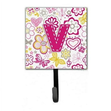 Carolines Treasures CJ2005-VSH4 Letter V Flowers And Butterflies Pink Leash & Key Holder