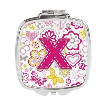 Carolines Treasures CJ2005-XSCM Letter X Flowers & Butterflies Pink Compact Mirror