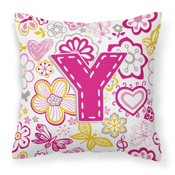 Carolines Treasures CJ2005-YPW1414 Letter Y Flowers And Butterflies Pink Canvas Fabric Decorative Pillow