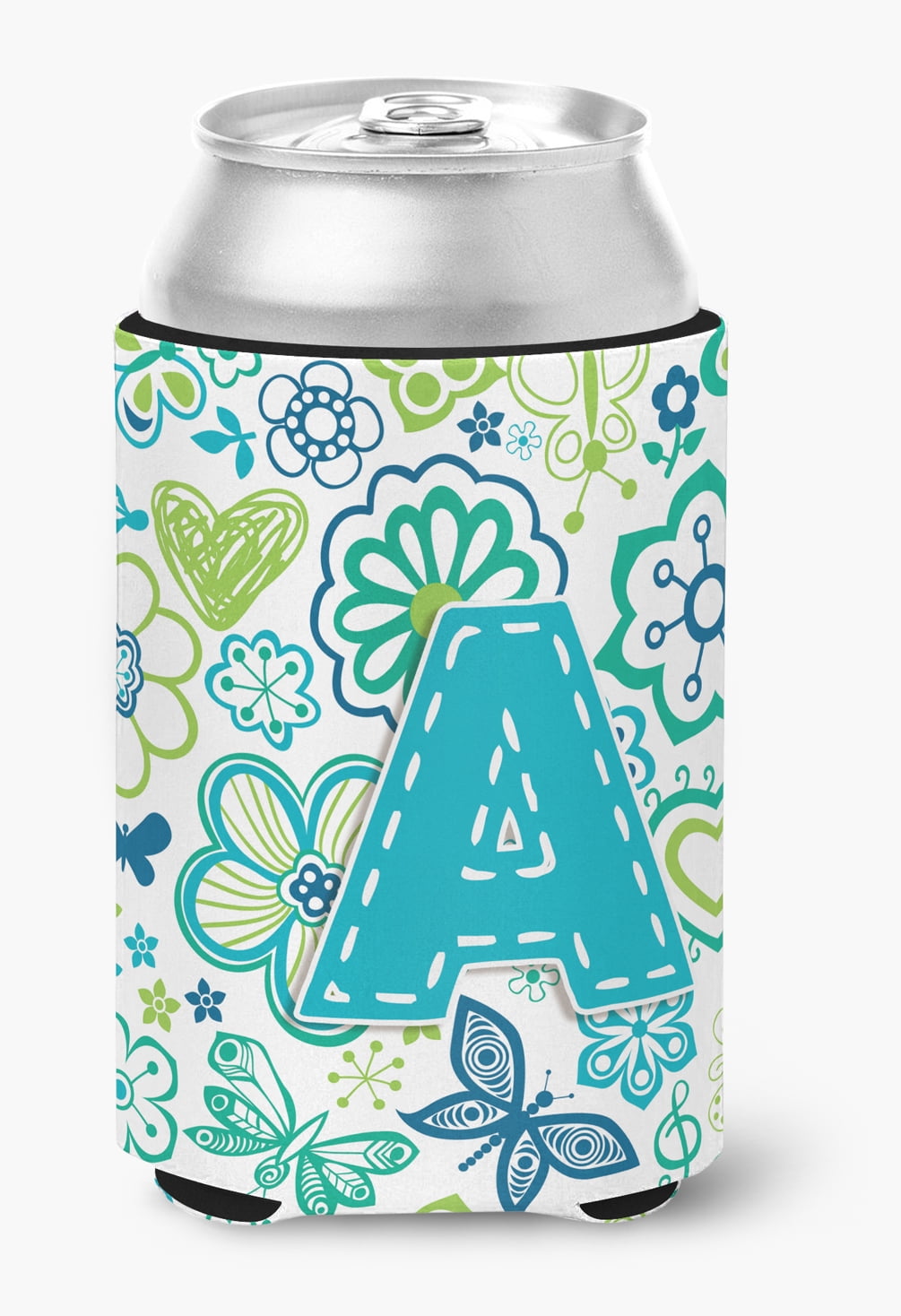 Carolines Treasures CJ2006-ACC Letter A Flowers And Butterflies Teal Blue Can & Bottle Hugger