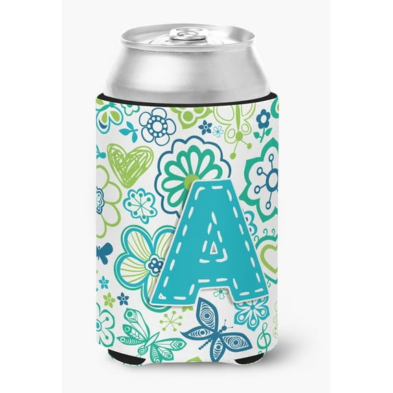 Carolines Treasures CJ2006-ACC Letter A Flowers And Butterflies Teal Blue Can & Bottle Hugger