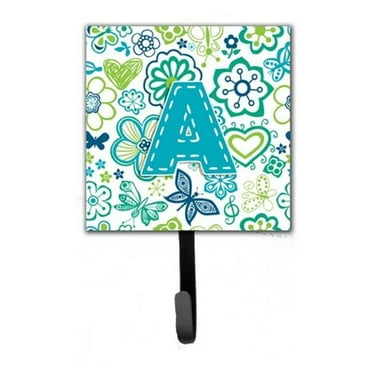 Carolines Treasures CJ2006-ASH4 Letter A Flowers And Butterflies Teal Blue Leash & Key Holder