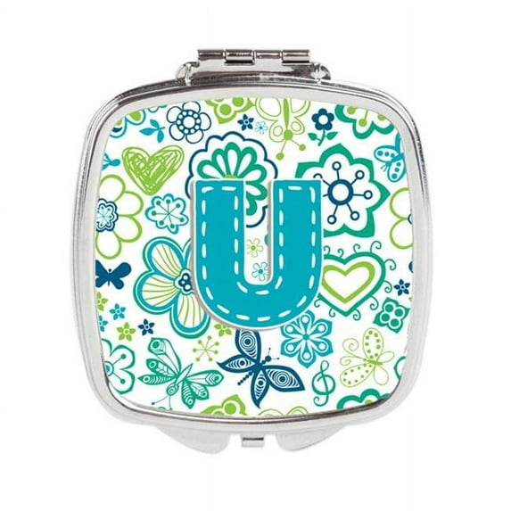 Carolines Treasures CJ2006-ESCM Letter E Flowers & Butterflies Teal Blue Compact Mirror