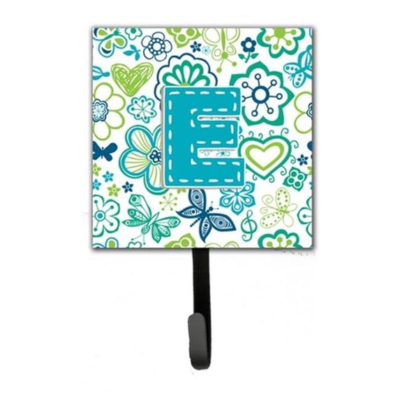 Carolines Treasures CJ2006-ESH4 Letter E Flowers And Butterflies Teal Blue Leash & Key Holder