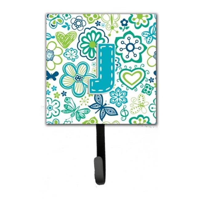 Carolines Treasures CJ2006-JSH4 Letter J Flowers And Butterflies Teal Blue Leash & Key Holder