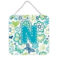thumbnail image 1 of Carolines Treasures CJ2006-NDS66 Letter N Flowers And Butterflies Teal Blue Wall and Door Hanging Prints, 1 of 7