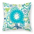 thumbnail image 1 of Carolines Treasures CJ2006-QPW1414 Letter Q Flowers And Butterflies Teal Blue Canvas Fabric Decorative Pillow, 1 of 2
