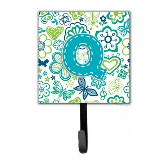 Carolines Treasures CJ2006-QSH4 Letter Q Flowers And Butterflies Teal Blue Leash & Key Holder