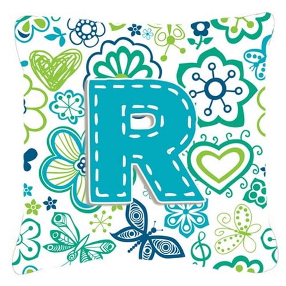 Carolines Treasures CJ2006-RPW1818 Letter R Flowers And Butterflies Teal Blue Canvas Fabric Decorative Pillow