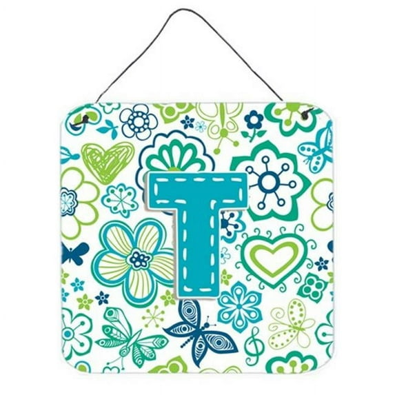 Carolines Treasures CJ2006-TDS66 Letter T Flowers And Butterflies Teal Blue Wall and Door Hanging Prints