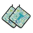 thumbnail image 1 of Teal Blue Letter T Flowers and Butterflies Pot Holders by Caroline's Treasures - Set of 2, 1 of 3