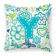 thumbnail image 1 of Carolines Treasures CJ2006-YPW1414 Letter Y Flowers And Butterflies Teal Blue Canvas Fabric Decorative Pillow, 1 of 2