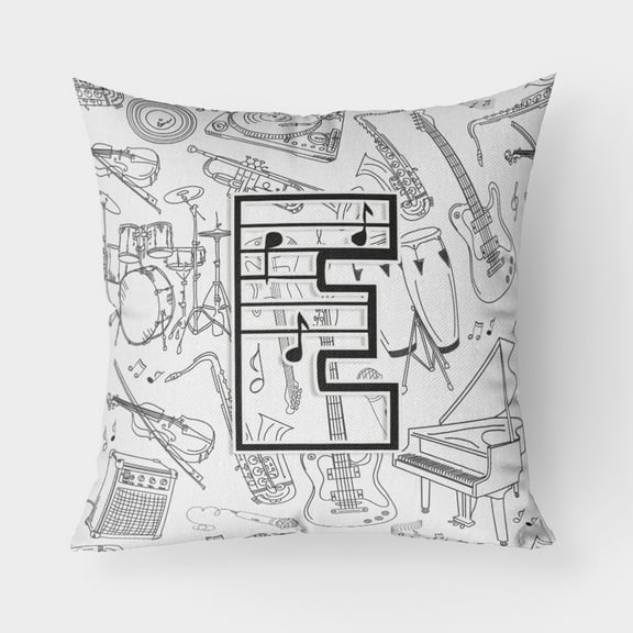 Carolines Treasures CJ2007-EPW1818 Letter E Musical Note Letters Canvas Fabric Decorative Pillow 18H x18W multicolor