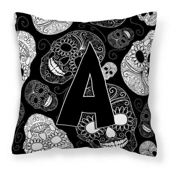 Carolines Treasures CJ2008-APW1414 Letter A Day of the Dead Skulls Black Canvas Fabric Decorative Pillow 14Hx14W