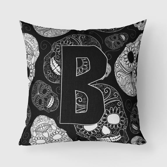 Carolines Treasures CJ2008-BPW1818 Letter B Day of the Dead Skulls Black Canvas Fabric Decorative Pillow 18H x18W
