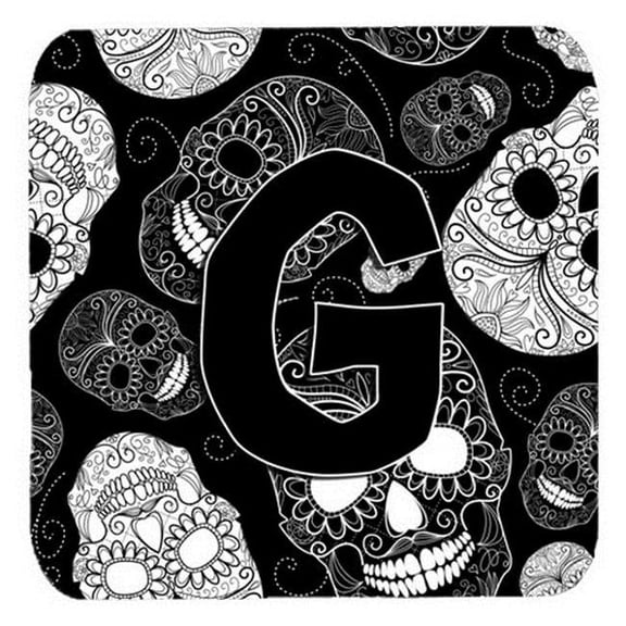 Carolines Treasures CJ2008-GFC Letter G Day Of The Dead Skulls Black Foam Coasters- Set Of 4