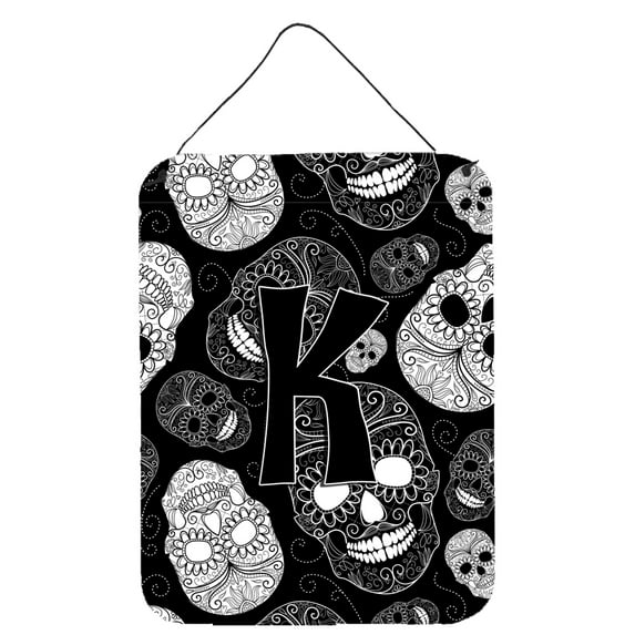 Letter K Day of the Dead Skulls Black Wall or Door Hanging Prints
