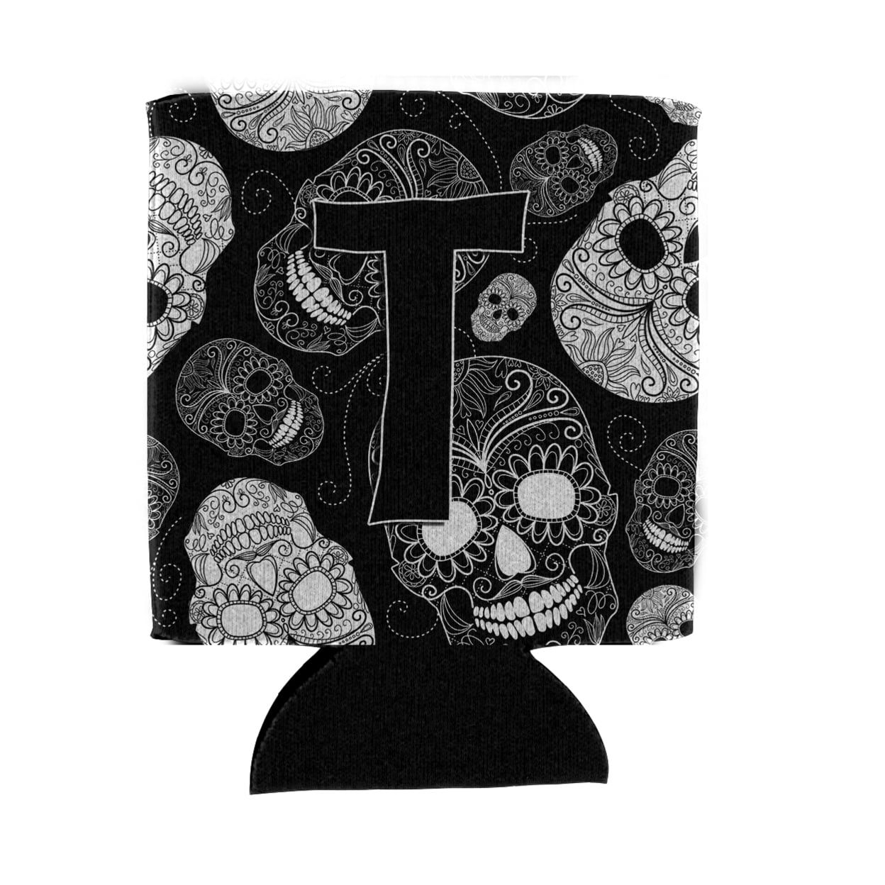Carolines Treasures CJ2008-TCC Letter T Day of the Dead Skulls Black Can or Bottle Hugger  Can Hugger multicolor