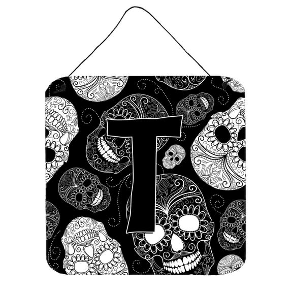 Carolines Treasures CJ2008-TDS66 Letter T Day of the Dead Skulls Black Wall or Door Hanging Prints 6HX6W multicolor