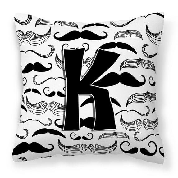 Carolines Treasures CJ2009-KPW1414 Letter K Moustache Initial Canvas Fabric Decorative Pillow  14Hx14W multicolor