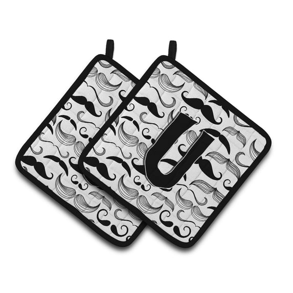 Carolines Treasures CJ2009-UPTHD Letter U Moustache Initial Pair of Pot Holders, 7.5HX7.5W, multicolor