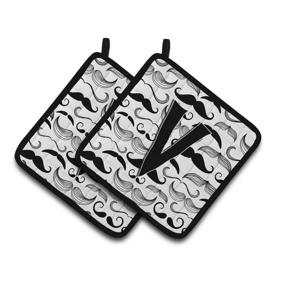 Carolines Treasures CJ2009-VPTHD Letter V Moustache Initial Pair of Pot Holders, 7.5HX7.5W, multicolor