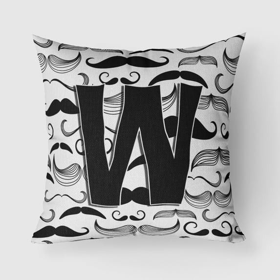 Carolines Treasures CJ2009-WPW1818 Letter W Moustache Initial Canvas Fabric Decorative Pillow  18H x18W multicolor
