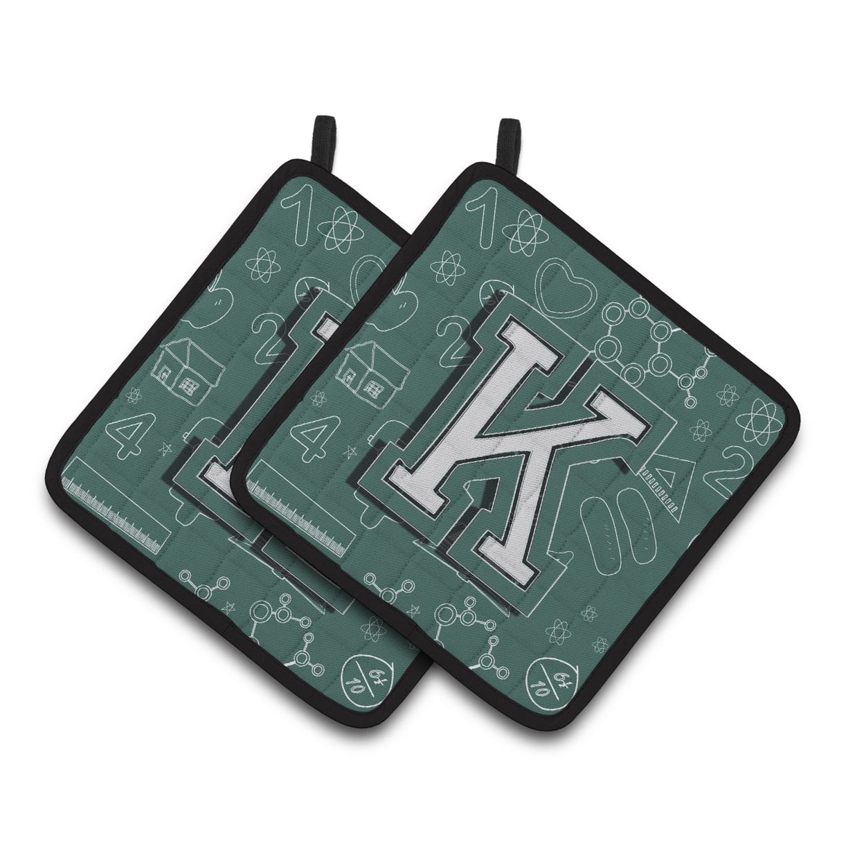 Carolines Treasures CJ2010-KPTHD Letter K Back to School Initial Pair of Pot Holders, 7.5HX7.5W, multicolor