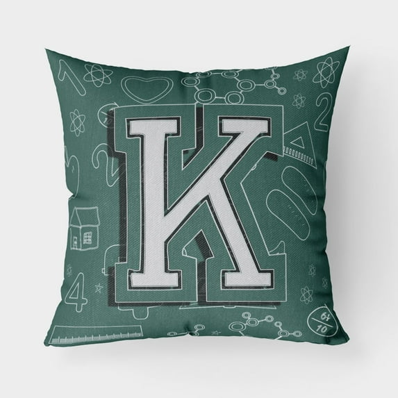 Carolines Treasures CJ2010-KPW1818 Letter K Back to School Initial Canvas Fabric Decorative Pillow 18H x18W multicolor