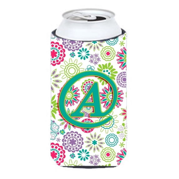 Carolines Treasures CJ2011-ATBC Letter A Flowers Pink Teal Green Initial Tall Boy Beverage Insulator Hugger Tall Boy
