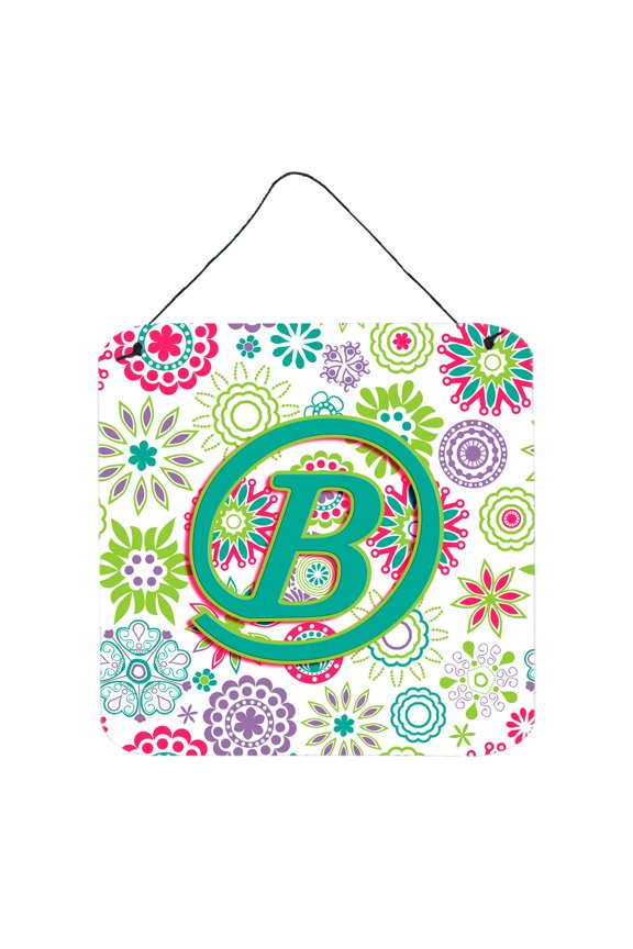 Carolines Treasures CJ2011-BDS66 Letter B Flowers Pink Teal Green Initial Wall or Door Hanging Prints 6HX6W multicolor