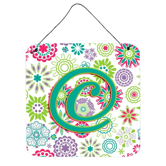 Carolines Treasures CJ2011-CDS66 Letter C Flowers Pink Teal Green Initial Wall or Door Hanging Prints 6HX6W multicolor