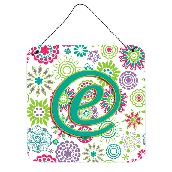 Carolines Treasures CJ2011-EDS66 Letter E Flowers Pink Teal Green Initial Wall or Door Hanging Prints 6HX6W multicolor