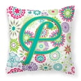 thumbnail image 1 of Carolines Treasures CJ2011-FPW1414 Letter F Flowers Pink Teal Green Initial Canvas Fabric Decorative Pillow  14Hx14W, 1 of 4