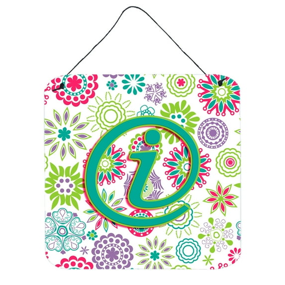 Carolines Treasures CJ2011-IDS66 Letter I Flowers Pink Teal Green Initial Wall or Door Hanging Prints 6HX6W multicolor