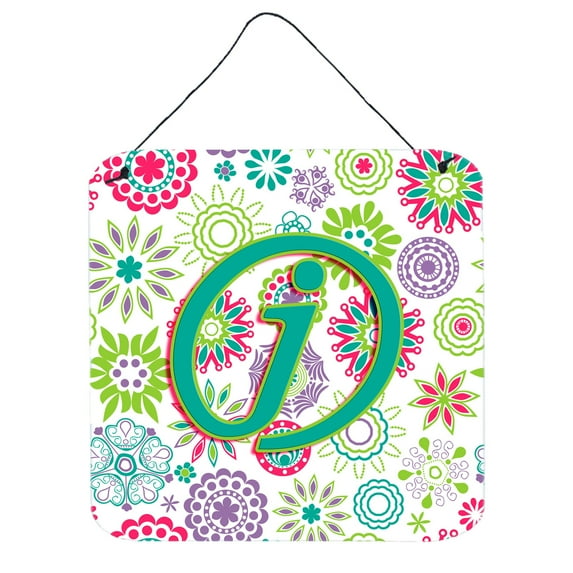 Carolines Treasures CJ2011-JDS66 Letter J Flowers Pink Teal Green Initial Wall or Door Hanging Prints 6HX6W multicolor