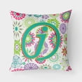 thumbnail image 1 of Carolines Treasures CJ2011-JPW1818 Letter J Flowers Pink Teal Green Initial Canvas Fabric Decorative Pillow  18H x18W, 1 of 1