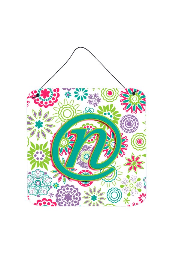 Carolines Treasures CJ2011-NDS66 Letter N Flowers Pink Teal Green Initial Wall or Door Hanging Prints 6HX6W multicolor