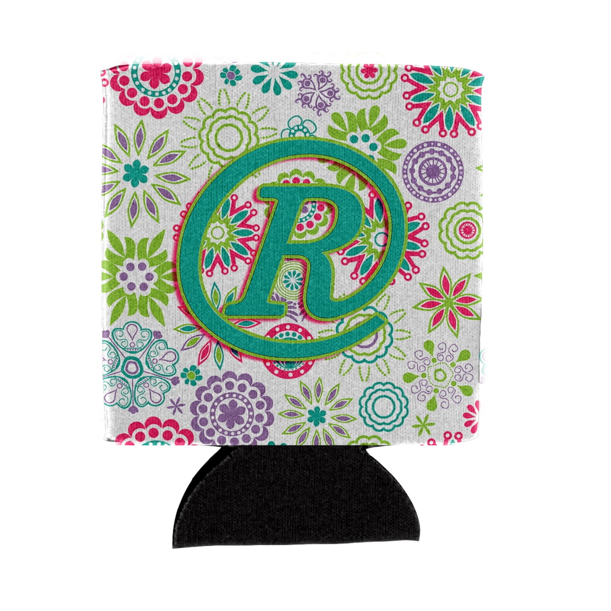 Carolines Treasures CJ2011-RCC Letter R Flowers Pink Teal Green Initial Can or Bottle Hugger Can Hugger multicolor