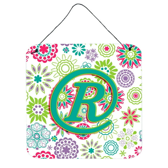 Carolines Treasures CJ2011-RDS66 Letter R Flowers Pink Teal Green Initial Wall or Door Hanging Prints 6HX6W multicolor