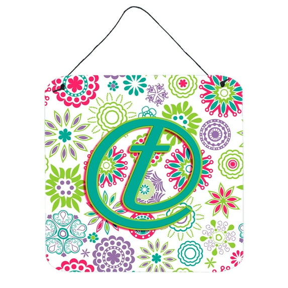 Carolines Treasures CJ2011-TDS66 Letter T Flowers Pink Teal Green Initial Wall or Door Hanging Prints 6HX6W multicolor