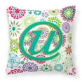 thumbnail image 1 of Carolines Treasures CJ2011-UPW1414 Letter U Flowers Pink Teal Green Initial Canvas Fabric Decorative Pillow  14Hx14W, 1 of 4