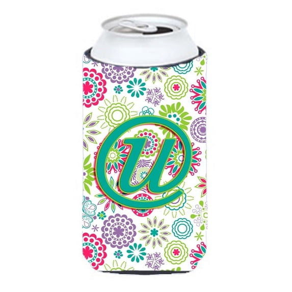Carolines Treasures CJ2011-UTBC Letter U Flowers Pink Teal Green Initial Tall Boy Beverage Insulator Hugger Tall Boy
