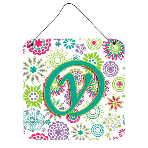 Carolines Treasures CJ2011-YDS66 Letter Y Flowers Pink Teal Green Initial Wall or Door Hanging Prints 6HX6W multicolor