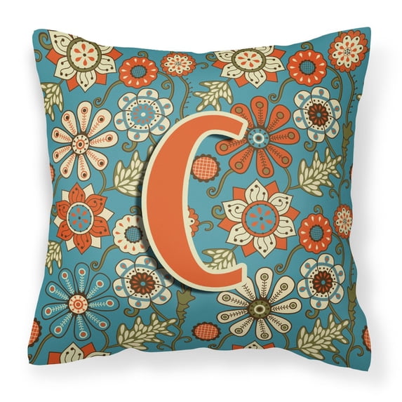 Carolines Treasures CJ2012-CPW1414 Letter C Flowers Retro Blue Canvas Fabric Decorative Pillow 14Hx14W multicolor